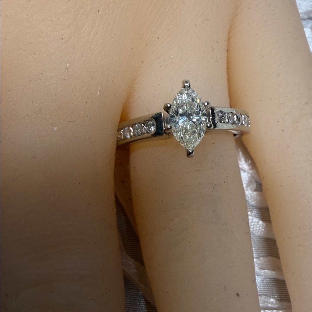 Marquis Natural Diamond Engagement Ring - Picture 1 of 12